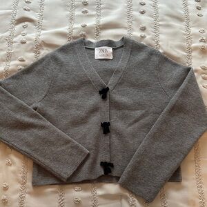 Zara Gray Kids Sweater with Black Bow Accents